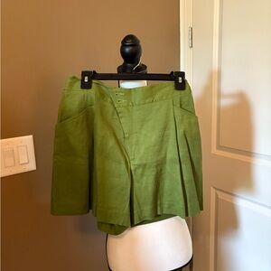 Cabi Linen Shorts Green Pleated Shorts